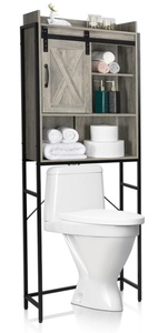 lot 113 image: VINGLI Rustic Over-The-Toilet Storage Cabinet, Farmhouse Sliding Barn Door Bathroom Rack