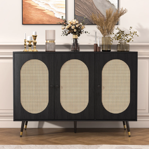 lot 121 image: TAN FCH Catrimown Buffet Cabinet, Rattan Sideboard Storage Cabinet