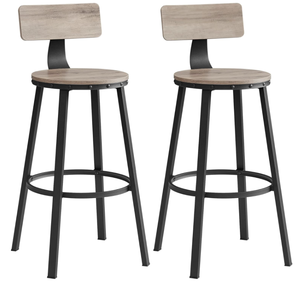 lot 123 image: 2PCS VASAGLE Bar Stools Set, Bar Height Barstools with Back, Counter Stools Bar Chairs with Backrest