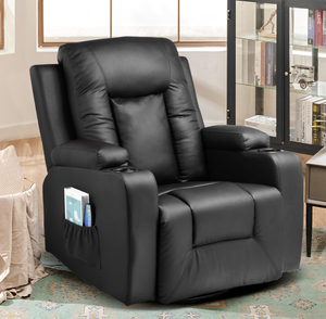 lot 401 image: COMHOMA Recliner Chair, PU Rocking Chair for Adults, Swivel Recliner with Cup Holders, Heat and Massage
