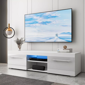 lot 402 image: Hommpa High Gloss TV Stand for TV up to 59 LED Entertainment Center Modern TV Cabinet with 2 Storage Drawers USED