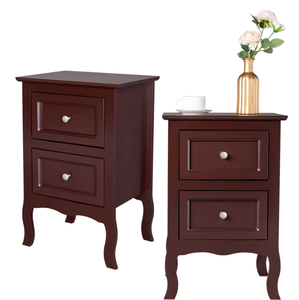 lot 409 image: Ktaxon 2pc Nightstand End Table with 2 Drawer Bedside Table,Wood Accent Table, Brown