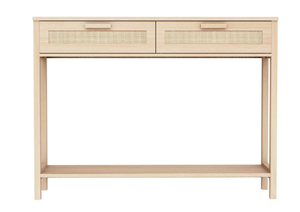 lot 424 image: Hamilton 39 in. Oak Standard Rectangle Rattan Console Table