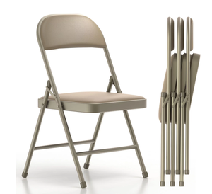 lot 427 image: Nazhura 4 Pack Folding Chairs with Padded Cushion and Back, Khaki Metal Chairs with Comfortable Cushion