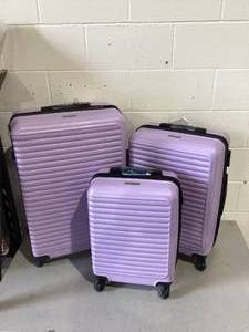 lot 434 image: Travelhouse 3 Piece Hardside Luggage Set Hardshell Lightweight Suitcase with TSA Lock Spinner Wheels 20in24in28in.(Light Purple)
