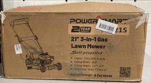 lot 436 image: PowerSmart Gas Lawn Mower 21, 144 cc OHV Engine 3-in-1 Push Mower with Bagging