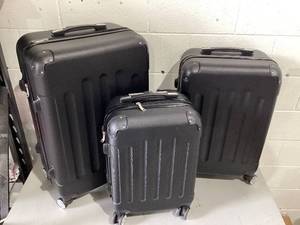 lot 457 image: 3PCS Zimtown Hardside Lightweight Spinner Black Luggage Set with TSA Lock