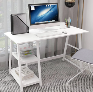 lot 75 image: Natwind White Desk Home Office Computer Working Student Study Table with 2-Tier Storage