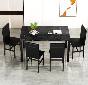 lot 489 image: 5PCS AWQM Faux Black Marble Dining Table with 4 Upholstered Chairs