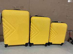 lot 261 image: ZNTS 3 Piece Luggage Sets ABS Lightweight Suitcase with Two Hooks, Spinner Wheels, Yellow