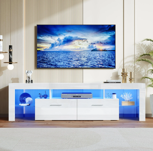 lot 50 image: PAPROOS TV Stand for TVs up to 55, High Gloss TV Cabinet with LED Light, Modern TV Console Table with Storage Drawers