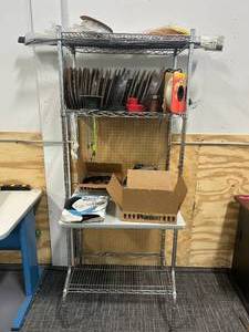 lot 26 image: Shelving Unit with Heat Shrink Tubing and other Materials