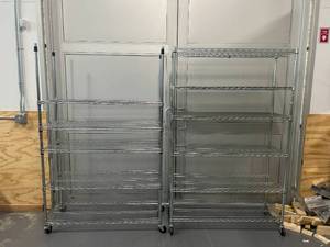 lot 73 image: Lot of 2- Shelving Units on Wheels