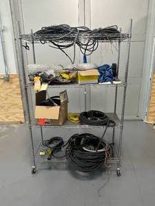 lot 91 image: Shelving Unit on Casters with Various Wire and other Miscellaneous Items