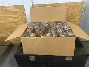 lot 108 image: Large Box Full of Sport Themed Plastic Drink Ware