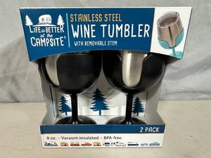 New Pack of 2 Stainless Steel Wine Tumblers with Removable Stems