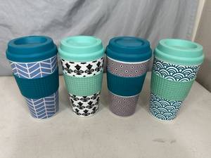 4 New Reusable Travel Mugs with Lids
