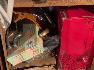 lot 735 image: Lot Of Vintage, Heavy Duty Brackets, Door Handles, Drawer Pulls, Bookends, And Spoon Holders