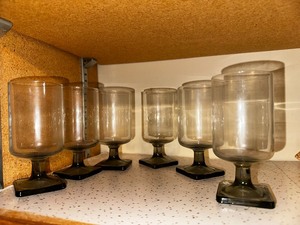 lot 655 image: MCM Nordic Midnight Federal Glass Smoke Grey Base Set of 6 Juice Glasses