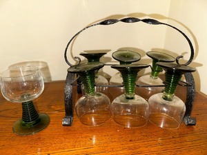 lot 674 image: Set of 7 Vintage German Roemer Glasses in Metal Holder