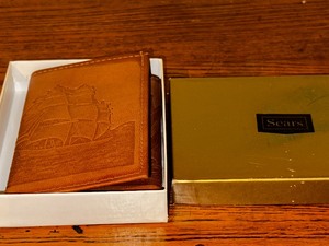 lot 687 image: New In Box Stamped Leather Wallet with a Tall Ship on it