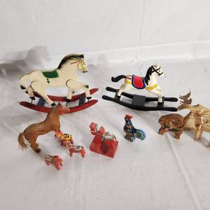 lot 616 image: Vintage Hand Carved and painted Rocking Horses, Dala Horses and Folk Art