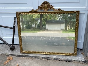 lot 939 image: Gold Painted Wood Framed Ornate Mirror Measuring 33 Inches x 30 Inches
