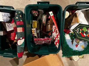 lot 770 image: Three Plastic Totes Of Miscellaneous Christmas Decor