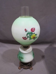 Vintage Parlor Lamp Green with Floral Design