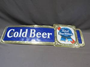 Plastic Pabst Blue Ribbon Cold Beer Sign