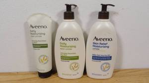 lot 25 image: Lot of 3 Aveeno Daily Moisturizing Lotion For Dry Skin-2x 18oz 1x 8oz