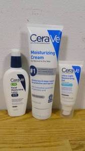 lot 33 image: Lot of 3 CeraVe Lotions-Moisturizing Gel-1.75fl oz-PM Lotion-3fl oz-Moisturizing Cream-8fl oz
