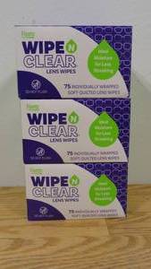 lot 42 image: Lot of 3 Flents Wipe N Clear Biodegradable Lens Wipes 75 Count