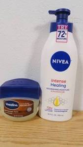lot 56 image: Lot of Nivea Intense Healing 72 Hr Body Lotion-16.9 Fl oz & Vaseline Cocoa Butter Healing Jelly-7.5 oz