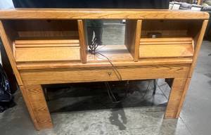 lot 3 image: Wood Headboard with Shelving and Queen Sz Platform Bed Frame