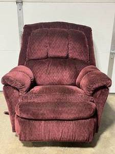 lot 20 image: Burgundy Plush Swivel Reclining Armchair - 37 x 39 x 27