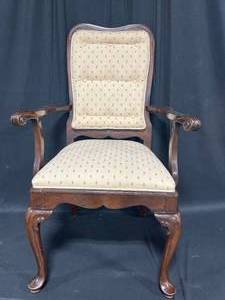 lot 22 image: Vintage Upholstered Wooden Cane Back Armchair