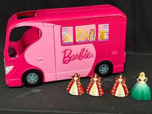 lot 25 image: Barbie Camper Van with Barbie Holiday Ornaments Lot