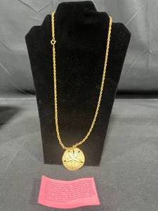 lot 160 image: Gold Tone Chain Necklace with Sand Dollar Pendant - display not included