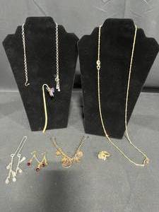 lot 164 image: Assorted Jewelry Lot with Necklaces, Earrings, and Ring - displays not included
