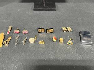 lot 166 image: Collection of Vintage Cufflinks, Tie Clips, Zippo Lighter and Assorted Mens Accessories