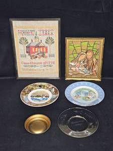 lot 47 image: Lot of Assorted Decorative Plates and Framed Art Pieces