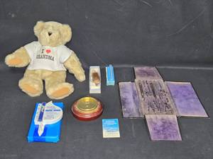 lot 50 image: Mixed Collectibles Lot with Teddy Bear, Drafting Tools, and Weather Gauge