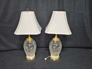 lot 58 image: Pair of Dresden Crystal Table Lamps with Fabric Shades