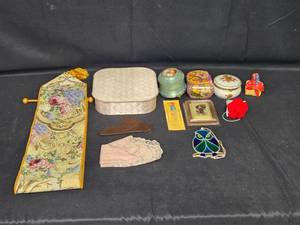 lot 108 image: Assorted Decorative and Keepsake Items Lot Inc Pretty TrinketJewelry Holder