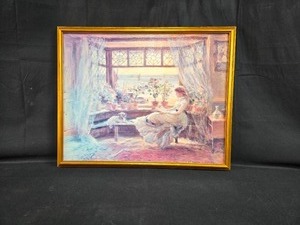 lot 120 image: Framed Print Reading by the Window, Hastings by Charles J. Lewis