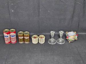 lot 134 image: Mixed Lot of Canned Beverages and Decorative Candle Holders