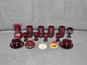 lot 150 image: Vintage Ruby Red Glassware Collection
