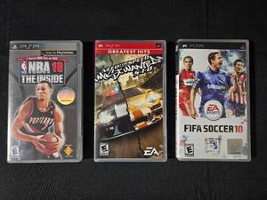lot 174 image: Lot of 3 PSP Games FIFA Soccer 10, NBA 10 The Inside, Need for Speed Most Wanted 5-1-0