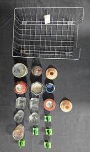 lot 180 image: Collection of Decorative Glassware, Ceramic Holders, and Metal Rack